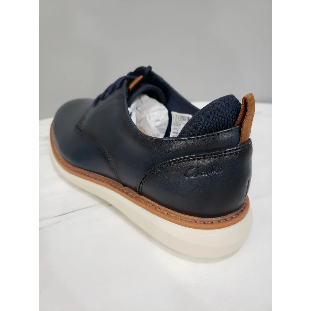 NEW NO BOX‎ - SIZE 8 WIDE Clarks Men's Brantin Plain Navy Leather 26179385 Shoes